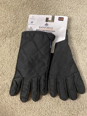 New Rainforst Men's Luxe Touch Faux Leather Gloves, Black Size S/M
